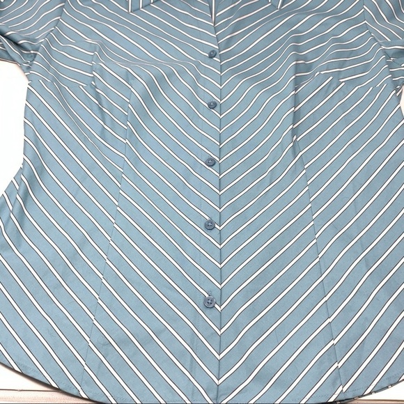 Ann Taylor Loft Classic Sky Blue White Pinstripe Long Sleeve Button Shirt Size 4 - Picture 12 of 13